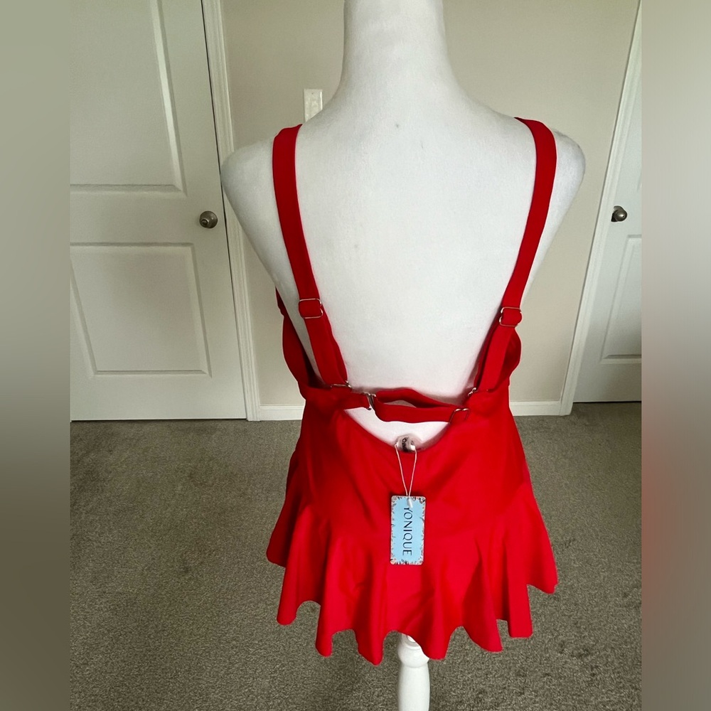 NWT Yonique Red 2 Piece Tankini Bathing Suit Size 18W - Picture 5 of 8